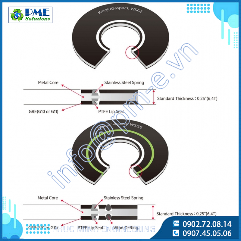 Bộ gioăng cách điện - WSGE (Lõi thép không gỉ + Epoxy gia cường thủy tinh) - WOOJU GASPACK Hàn Quốc