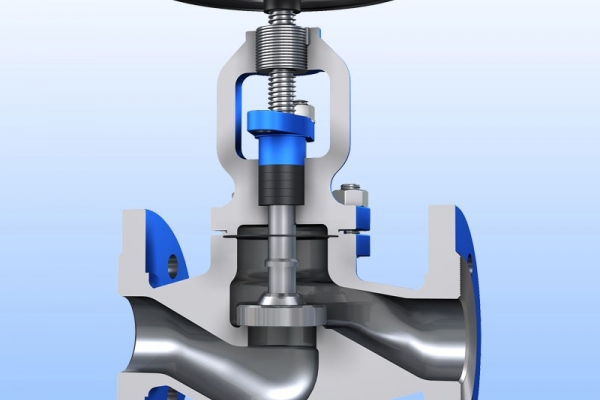 Structure of ETM globe valve, usually sealed by Gland Packing (valve neck packing)