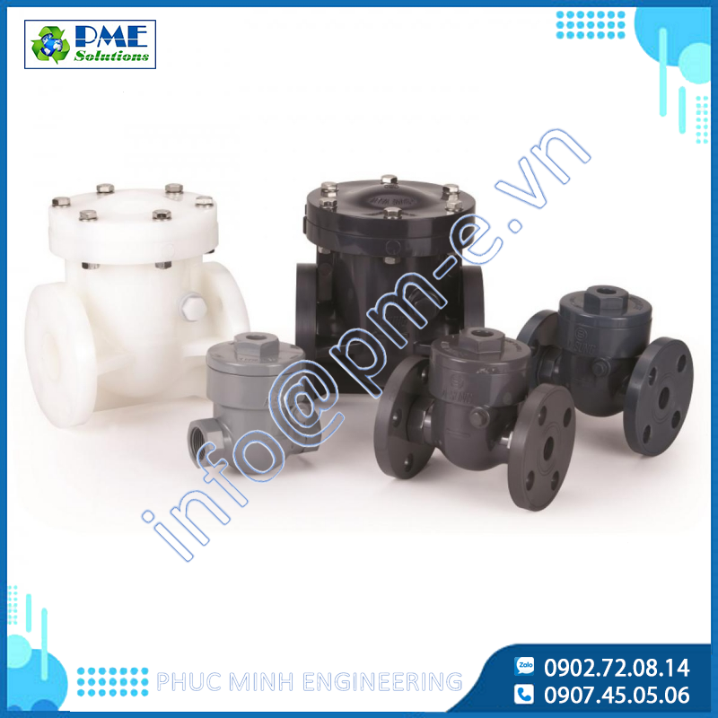 SWING CHECK VALVE – Van một chiều lá lật PVC, CPVC, PP, PVDF chống dòng ngược cho hệ hóa chất & nước