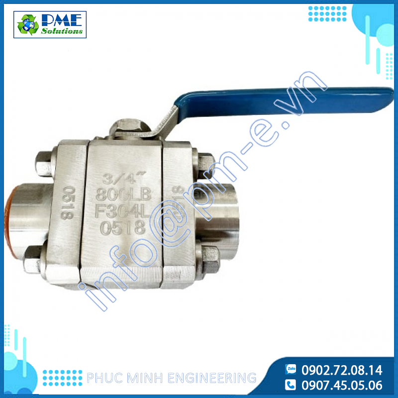 VINVAL Forged 3PC Ball Valve F304L – Class 800 High Pressure Stainless Steel Valve